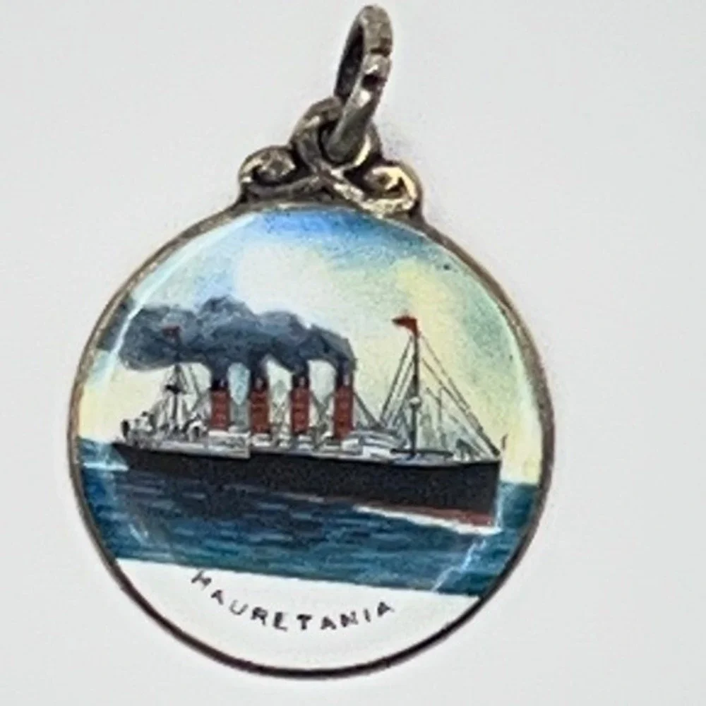 RO RMS Mauretania Charm Unisex OS Silver Excellent Antique Enamel 1910 Sterling